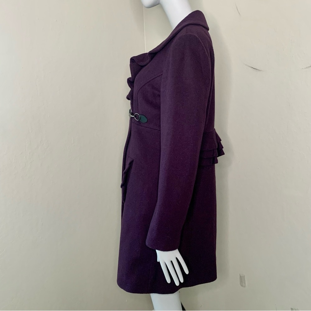 TIBI Wool Eggplant Plum Coat With Ruffle Detail and Toggle Closure Size 6 - Picture 9 of 16